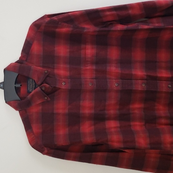 Pendleton black red check plaid cotton flannel button down shirt, mens medium - Picture 2 of 6